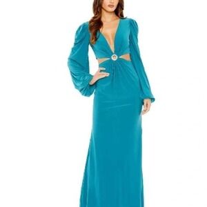 Mac Duggal 26727 Cutout Waist Puff Sleeve Dress Ocean Blue‎ Size 6 NEW